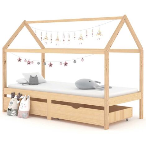 Kids Bed Frame with Drawers Solid Pine Wood 90x200 cm vidaXL