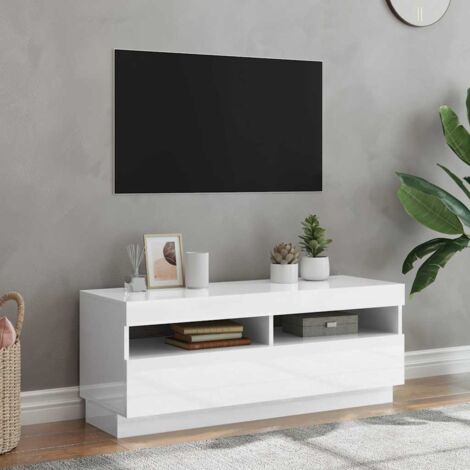 TV Cabinet with LED Lights High Gloss White 100x35x40 cm vidaXL