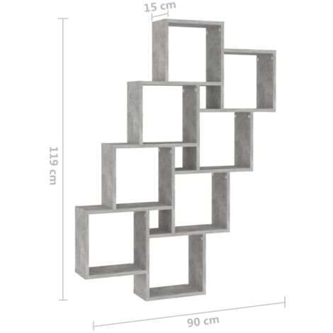 Wall Cube Shelf Concrete Grey 90x15x119 cm Engineered Wood vidaXL
