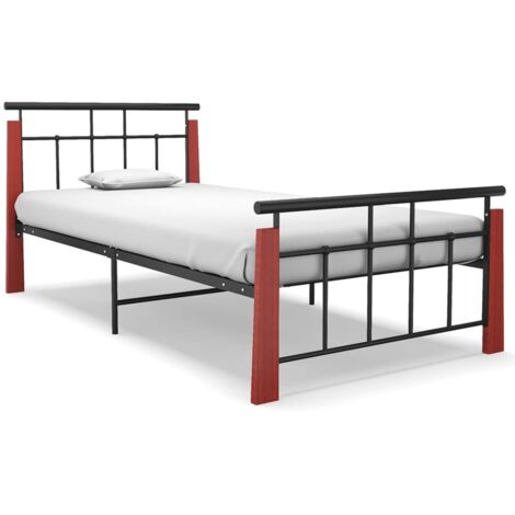 Bed Frame without Mattress Metal and Solid Oak Wood 90x200 cm vidaXL (1/5)