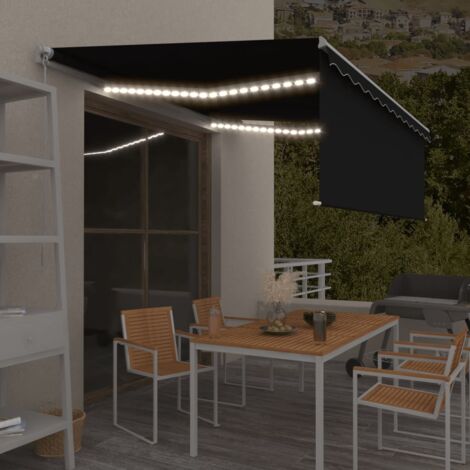 Manual Retractable Awning with Blind&LED 4.5x3m Anthracite vidaXL
