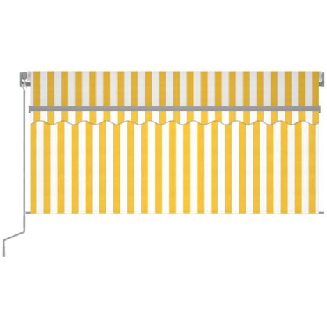 Manual Retractable Awning with Blind&LED 3.5x2.5m Yellow&White vidaXL