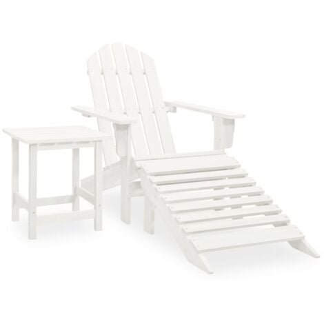 vidaXL Garden Adirondack Chair with Ottoman&Table Solid Fir Wood White - White