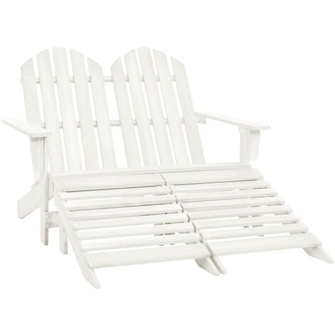 vidaXL 2-Seater Garden Adirondack Chair&Ottoman Fir Wood White - White