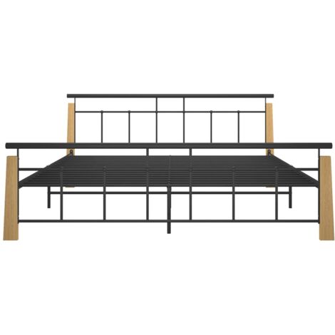 Bed Frame without Mattress Metal and Solid Oak Wood 180x200 cm Super King vidaXL
