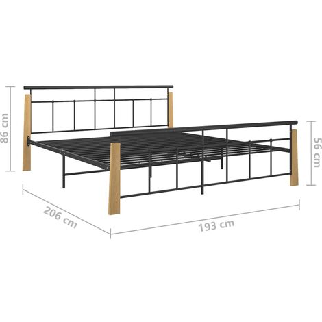 Bed Frame without Mattress Metal and Solid Oak Wood 180x200 cm Super King vidaXL