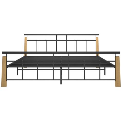 Bed Frame without Mattress Metal and Solid Oak Wood 180x200 cm Super King vidaXL