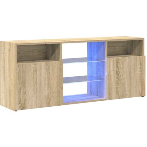 Vidaxl – TV cabinet with RGB LED lights – Sonoma oak – 120 x 30 x 50 cm – Engineered wood and tempered glass – Easy to clean (1/6)