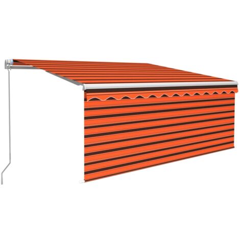 Manual Retractable Awning with Blind&LED 3x2.5m Orange&Brown vidaXL
