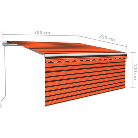 Manual Retractable Awning with Blind&LED 3x2.5m Orange&Brown vidaXL