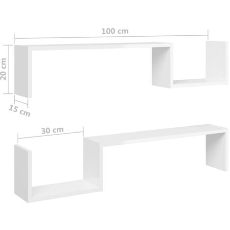 Wall Shelf 2 pcs High Gloss White 100x15x20 cm Engineered Wood vidaXL