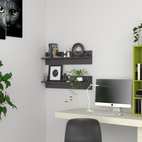 Wall Shelf 2 pcs High Gloss Grey 80x11.5x18 cm Engineered Wood vidaXL