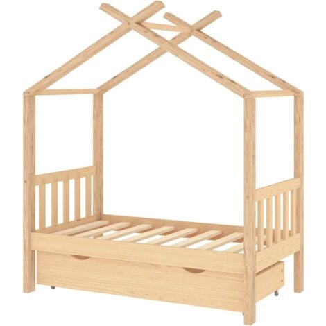 Kids Bed Frame with a Drawer Solid Pine Wood 70x140 cm vidaXL