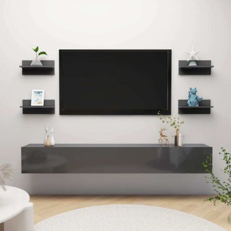 Wall Shelves 4 pcs High Gloss Grey 40x11.5x18 cm vidaXL (1/5)