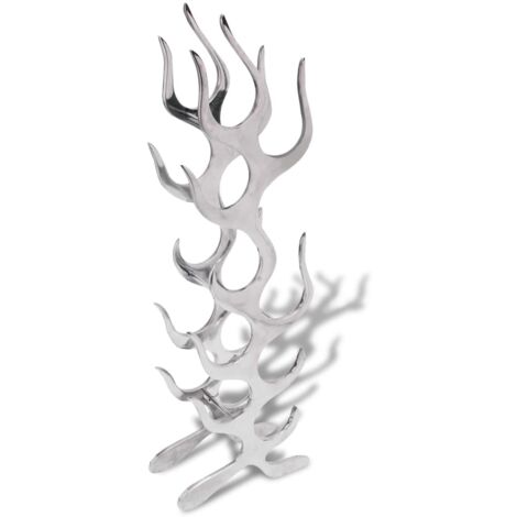 Wine Rack Flame Shape Aluminium Silver 9 Bottles vidaXL