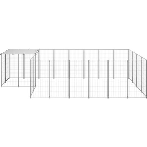 Dog Kennel Silver 8.47 m² Steel vidaXL