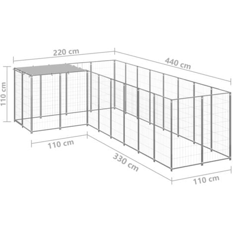 Dog Kennel Silver 6.05 m² Steel vidaXL