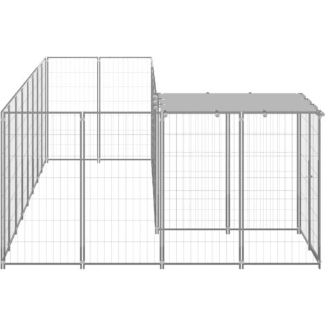 Dog Kennel Silver 6.05 m² Steel vidaXL