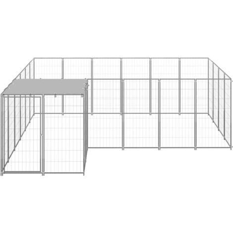 Dog Kennel Silver 8.47 m² Steel vidaXL