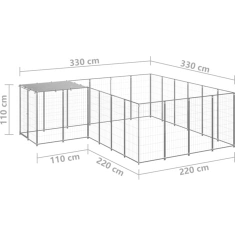 Dog Kennel Silver 8.47 m² Steel vidaXL