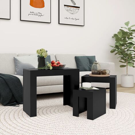 Nesting Coffee Tables 3 pcs Black Engineered Wood vidaXL