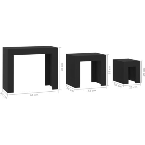 Nesting Coffee Tables 3 pcs Black Engineered Wood vidaXL
