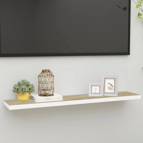 Floating Wall Shelf Oak and White 120x23.5x3.8 cm MDF vidaXL