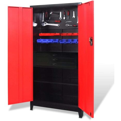 Tool Cabinet with Tool Chest Steel 90x40x180 cm Red and Black vidaXL (1/5)