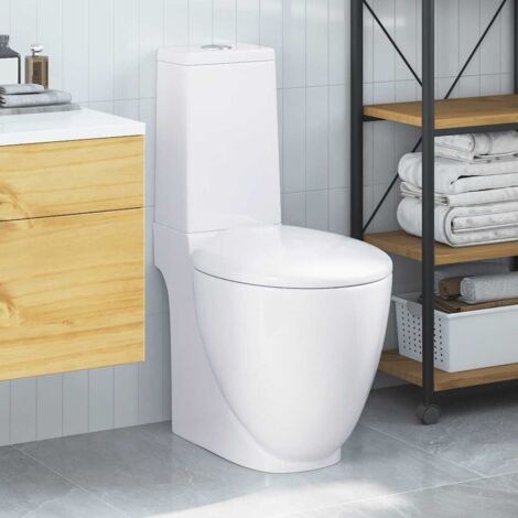 WC Ceramic Toilet Bathroom Round Toilet Bottom Water Flow White vidaXL