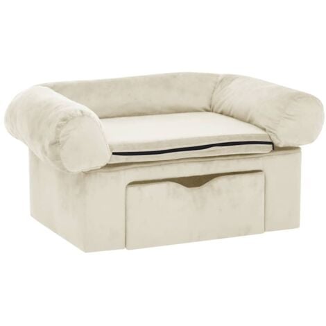 Dog Sofa with Drawer Cream 75x50x38 cm Plush vidaXL
