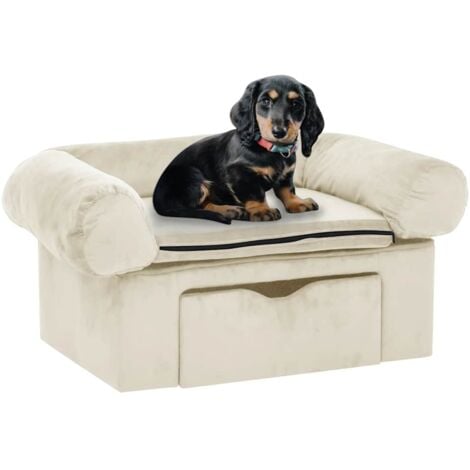 Dog Sofa with Drawer Cream 75x50x38 cm Plush vidaXL