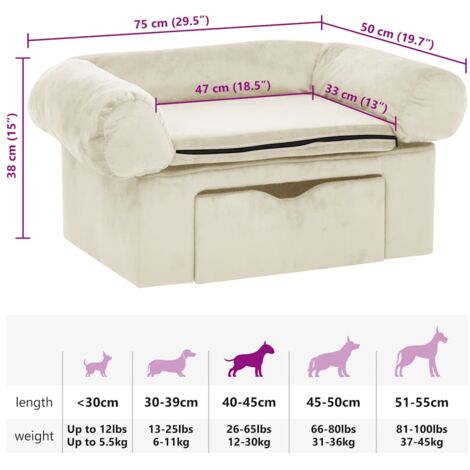 Dog Sofa with Drawer Cream 75x50x38 cm Plush vidaXL
