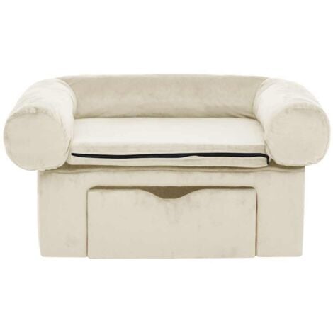 Dog Sofa with Drawer Cream 75x50x38 cm Plush vidaXL