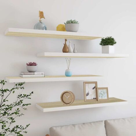 Floating Wall Shelves 4 pcs Oak and White 90x23.5x3.8 cm MDF vidaXL