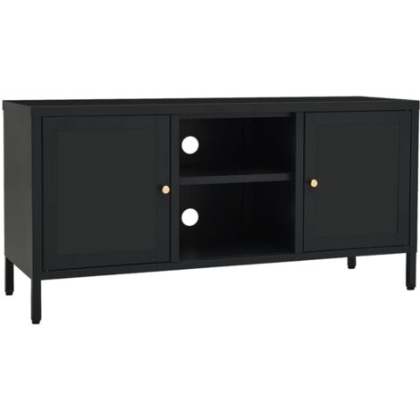 TV Cabinet Black 105x35x52 cm Steel and Glass vidaXL (1/5)