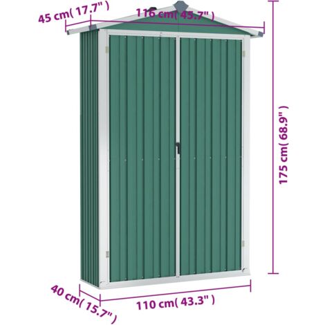 Garden Shed Green 116x45x175 cm Galvanised Steel vidaXL