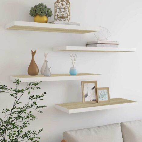 vidaXL Floating Wall Shelves 4 pcs Oak and White 80x23.5x3.8 cm MDF (1/5)