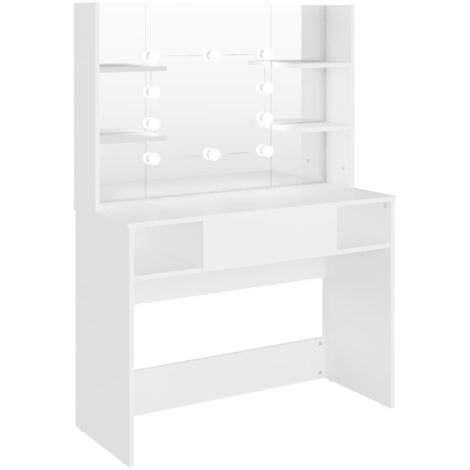 Makeup Table with LED Lights 100x40x135 cm MDF White vidaXL