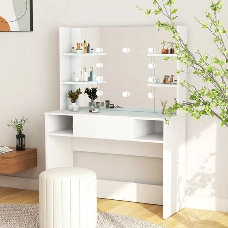 Makeup Table with LED Lights 100x40x135 cm MDF White vidaXL