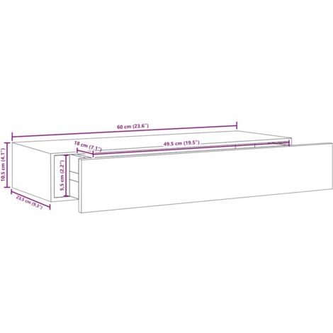 Wall-mounted Drawer Shelf Oak 60x23.5x10cm MDF vidaXL