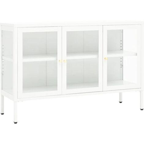 vidaXL Sideboard White 105x35x70 cm Steel and Glass (1/5)