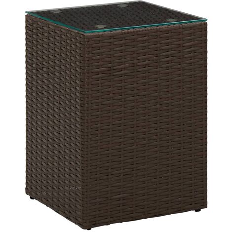 Side Table with Glass Top Brown 35x35x52 cm Poly Rattan vidaXL