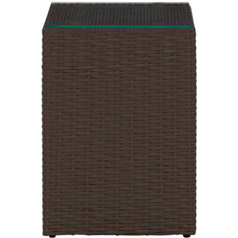 Side Table with Glass Top Brown 35x35x52 cm Poly Rattan vidaXL