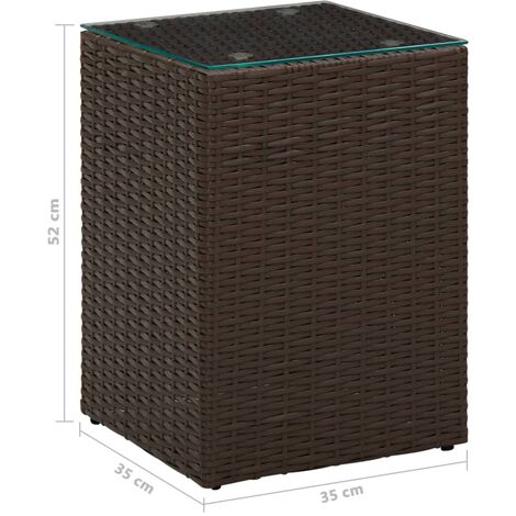 Side Table with Glass Top Brown 35x35x52 cm Poly Rattan vidaXL