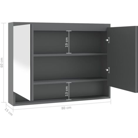 Bathroom Mirror Cabinet 80x15x60 cm MDF Shining Grey vidaXL