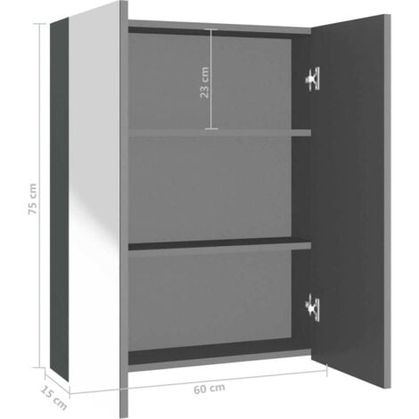 Bathroom Mirror Cabinet 60x15x75 cm MDF Anthracite vidaXL