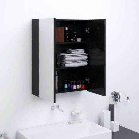 Bathroom Mirror Cabinet 60x15x75 cm MDF Shining Black vidaXL (1/5)