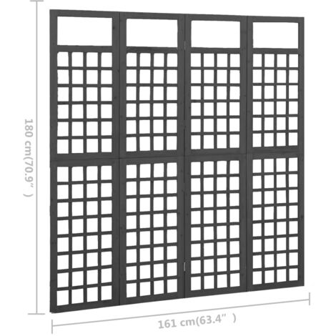 4-Panel Room Divider/Trellis Solid Fir Wood Black 161x180 cm vidaXL