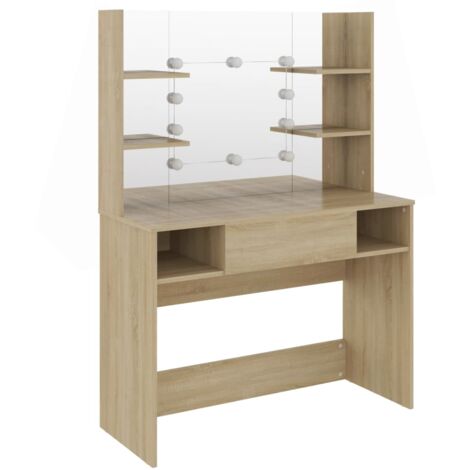 Makeup Table with LED Lights 100x40x135 cm MDF Oak vidaXL