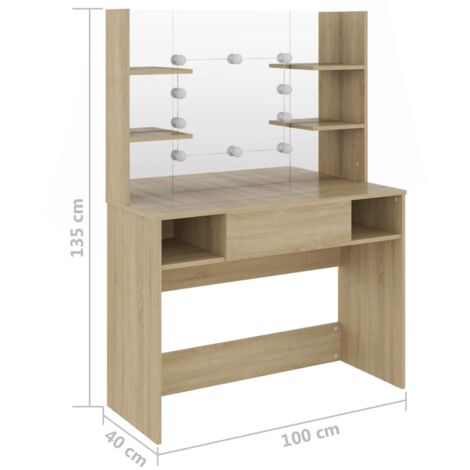 Makeup Table with LED Lights 100x40x135 cm MDF Oak vidaXL